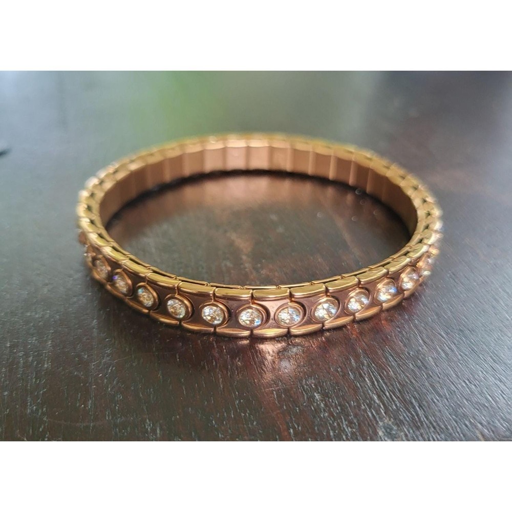 Vintage Speidel Stainless Steel CZ Stretch Bracelet Copper Rose Gold Tone Unisex